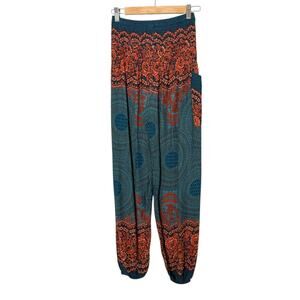 Gypsy Rose Women's Green Orange Medallion Harem Jogger Pants Beach Flowy